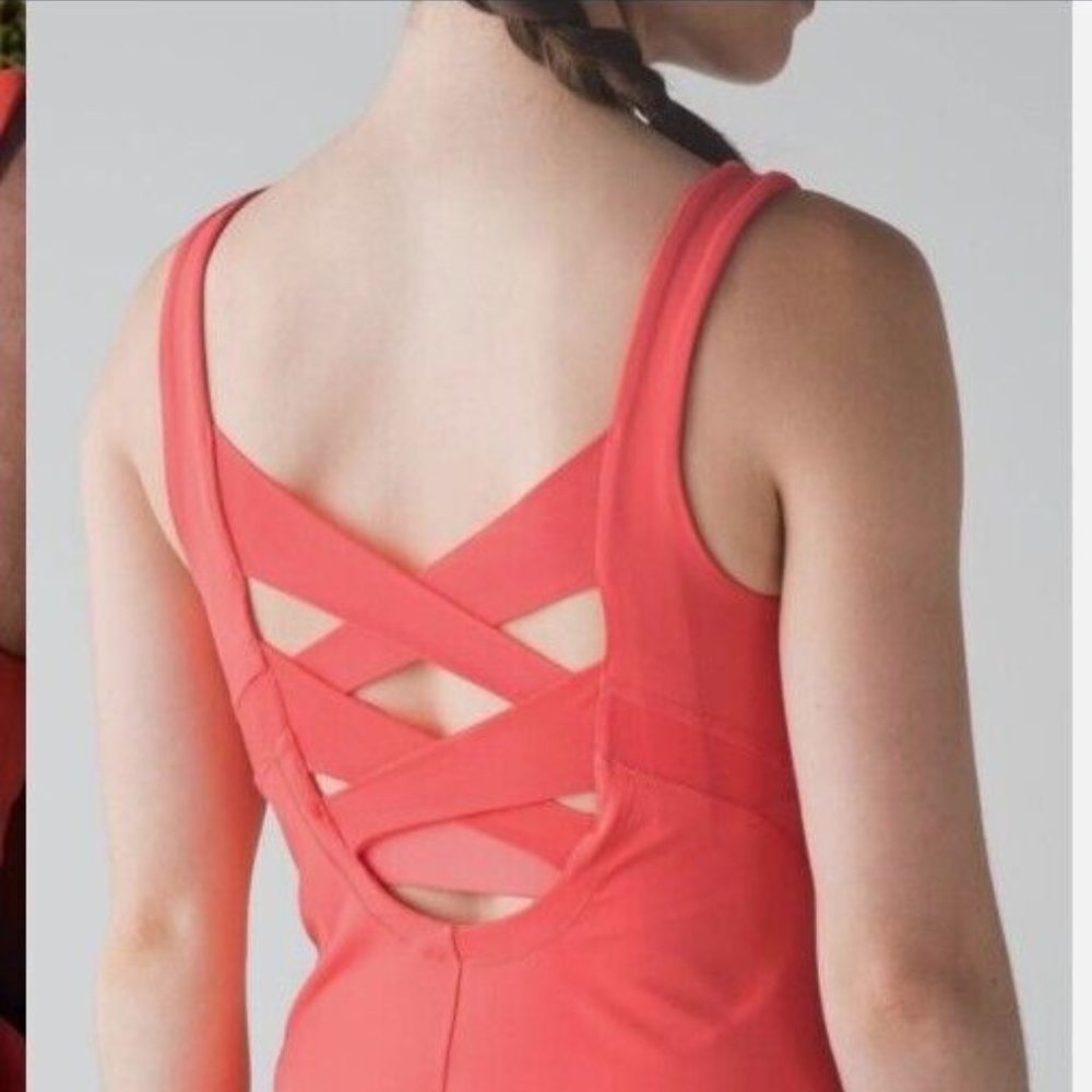 Lululemon Coral Tank Crisscross Mesh Workout Gym Running Top Size 4